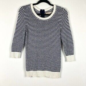 Banana Republic Womens Sweater Small White Blue Stripped Pullover 3/4 Sleeve Top